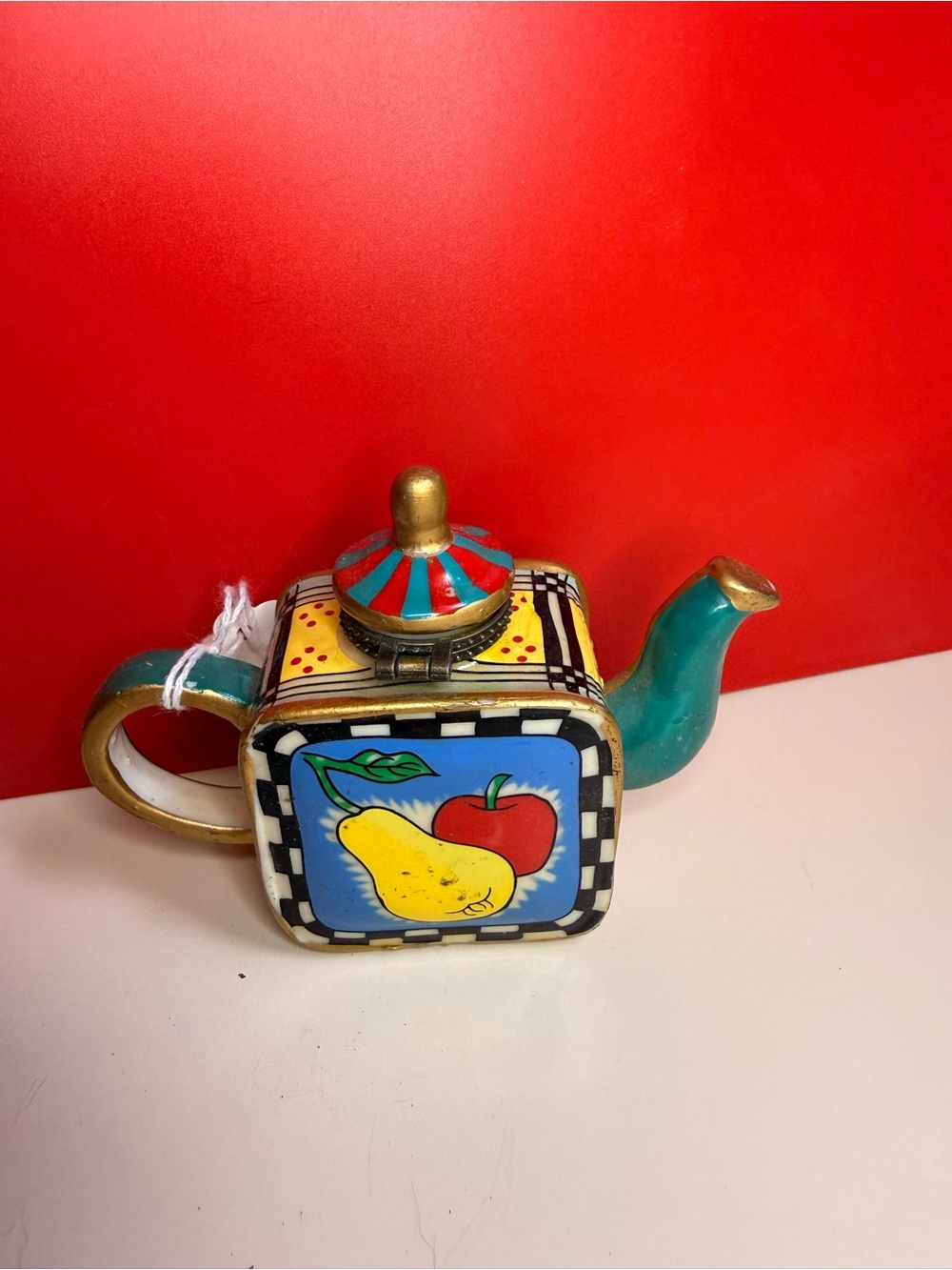 Colorful Fruit-Print Square Ceramic Teapot - Multicolor Trinket Box